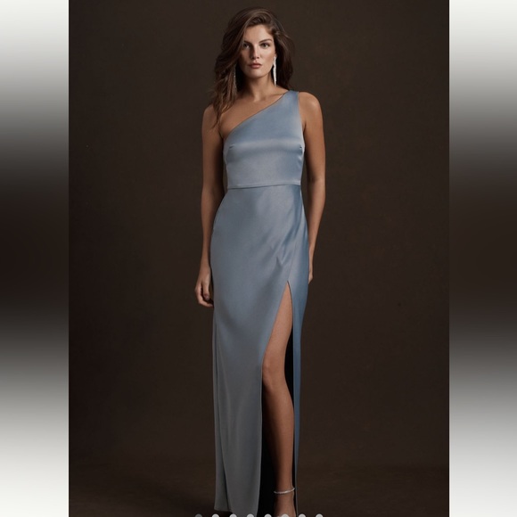 bhldn dylan stretch satin one-shoulder side-slit maxi dress BHLDN | Dresses | Bhldn Dylan Oneshoulder Satin Sideslit Gown